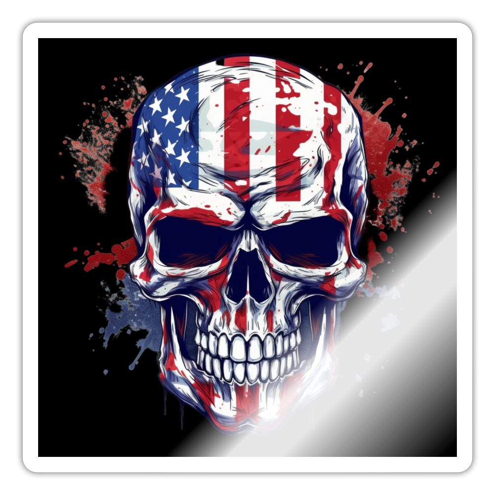 USA Flag Skull Sticker - white glossy