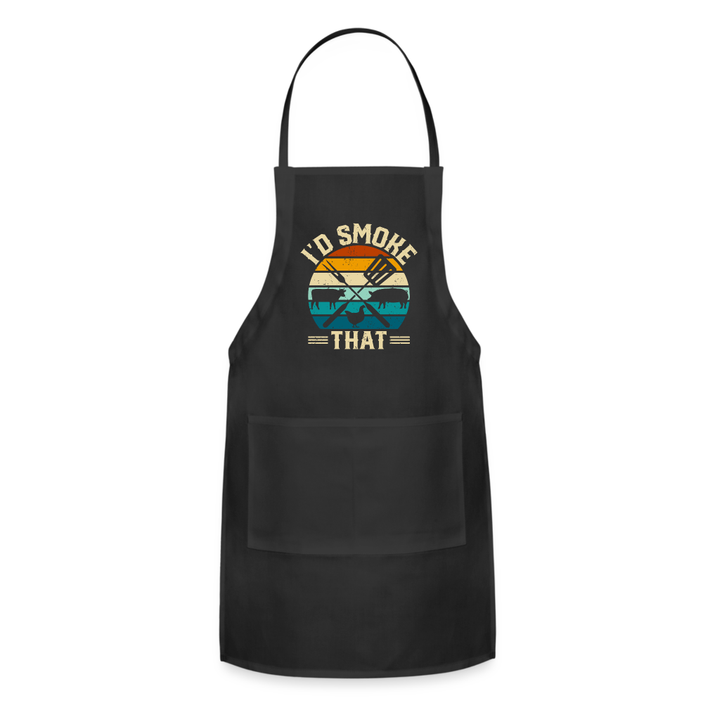 I'd Smoke That Funny Grilling BBQ Men's Adjustable Apron - black