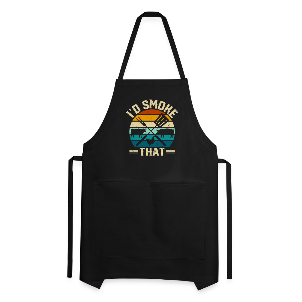 I'd Smoke That Funny Grilling BBQ Men's Adjustable Apron - black