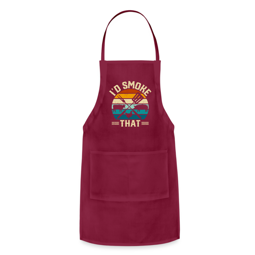 I'd Smoke That Funny Grilling BBQ Men's Adjustable Apron - burgundy