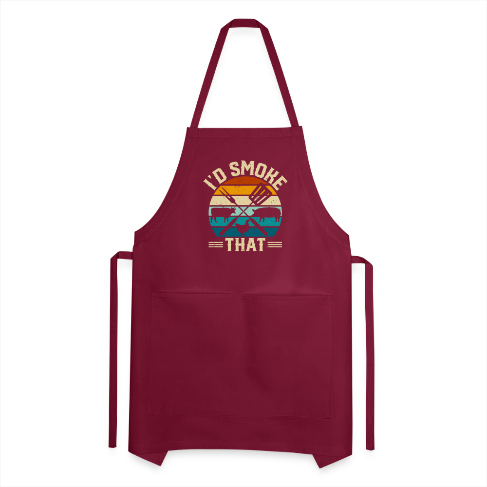 I'd Smoke That Funny Grilling BBQ Men's Adjustable Apron - burgundy