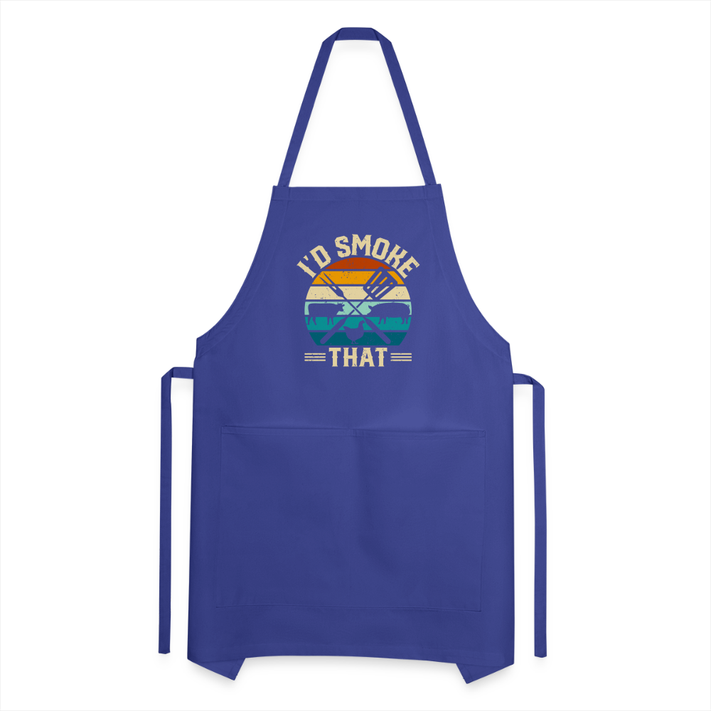 I'd Smoke That Funny Grilling BBQ Men's Adjustable Apron - royal blue