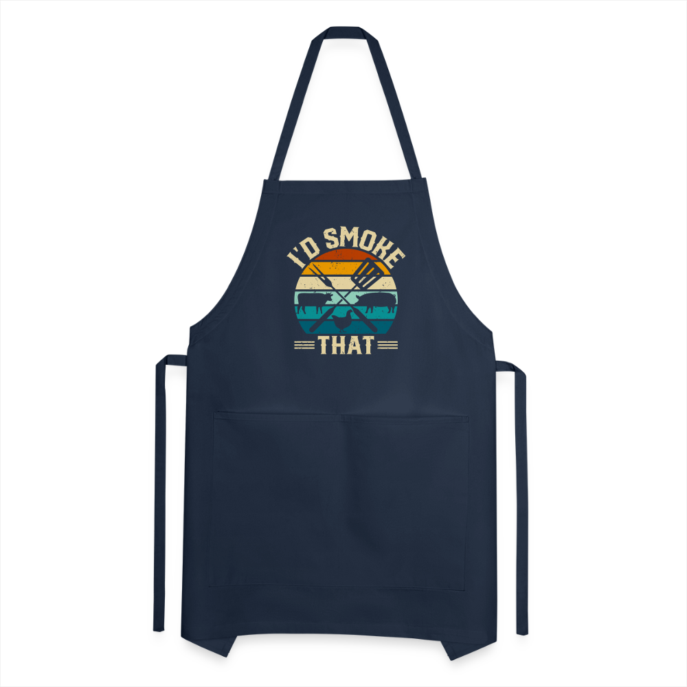 I'd Smoke That Funny Grilling BBQ Men's Adjustable Apron - navy