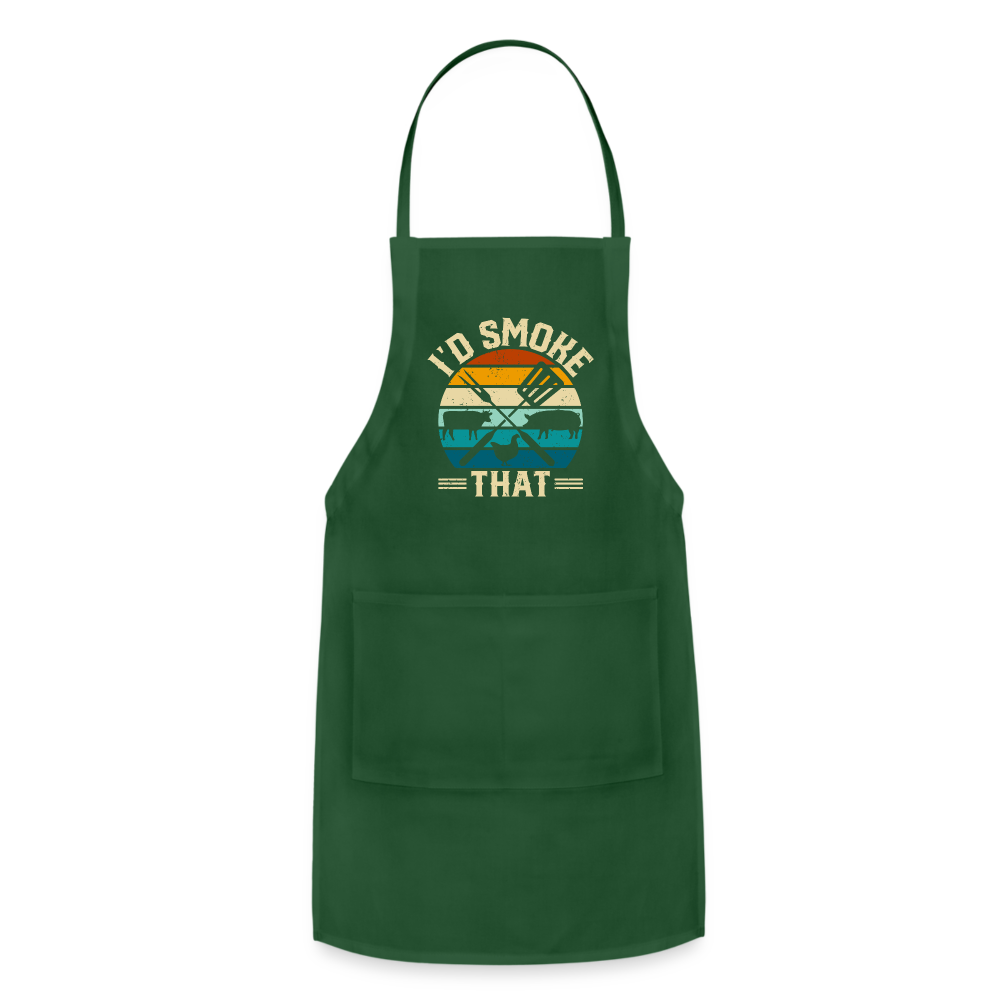 I'd Smoke That Funny Grilling BBQ Men's Adjustable Apron - forest green