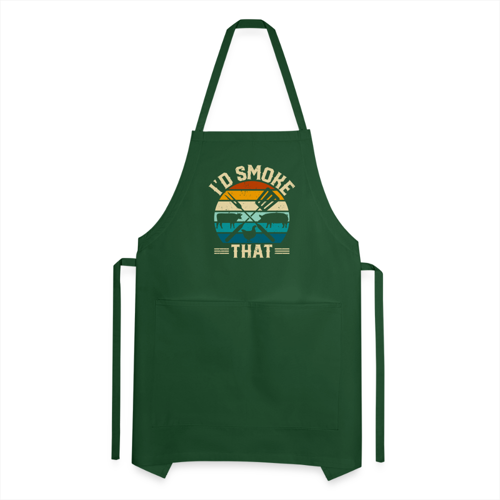 I'd Smoke That Funny Grilling BBQ Men's Adjustable Apron - forest green