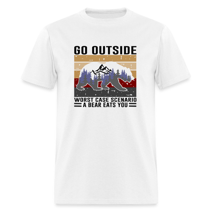 Go Outside, Even if the Worst Case Scenario is a Bear Eating You Classic T-Shirt - white