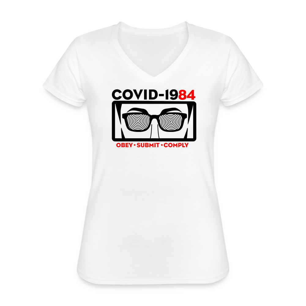 COVID-1984 Women's V-Neck T-Shirt - white