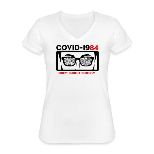 COVID-1984 Women's V-Neck T-Shirt - white