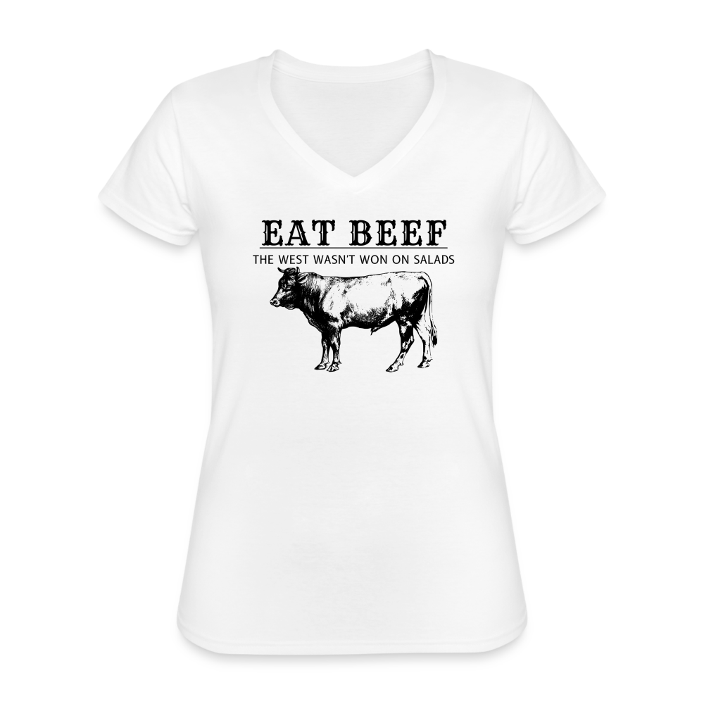 Eat Beef Women's V-Neck T-Shirt - white