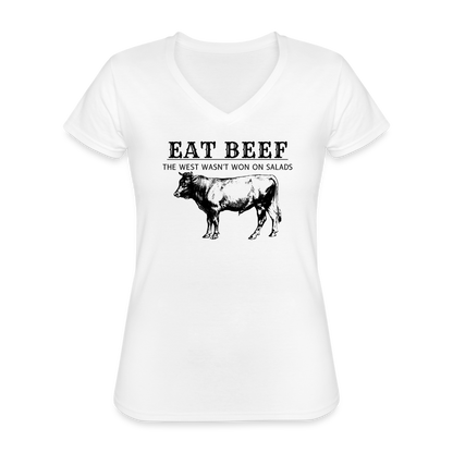 Eat Beef Women's V-Neck T-Shirt - white