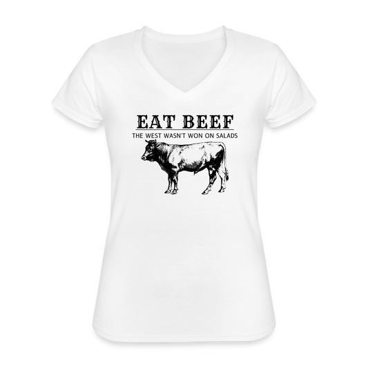 Eat Beef Women's V-Neck T-Shirt - white