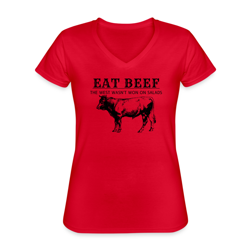 Eat Beef Women's V-Neck T-Shirt - red