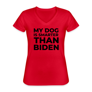 My Dog Is Smarter Than Biden Women's V-Neck T-Shirt - red