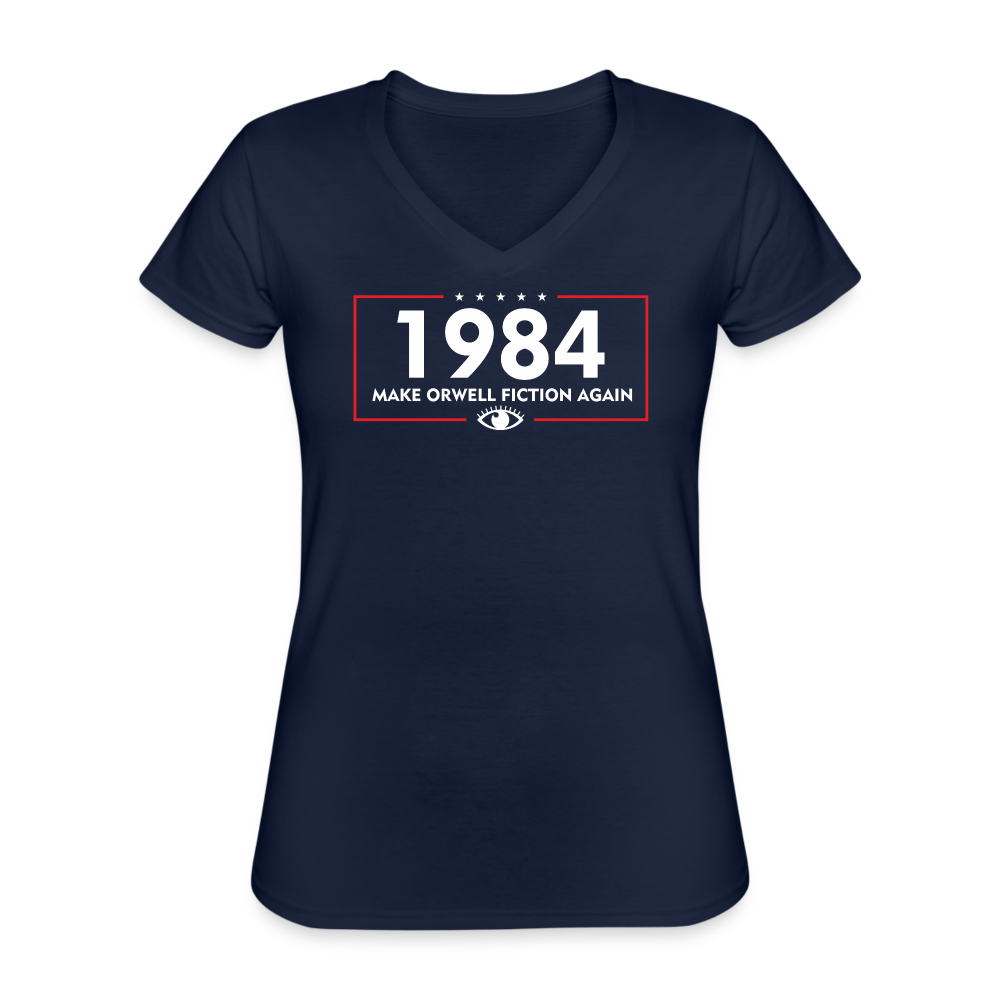 Make Orwell Fiction Again 1984 Women's V-Neck T-Shirt - navy