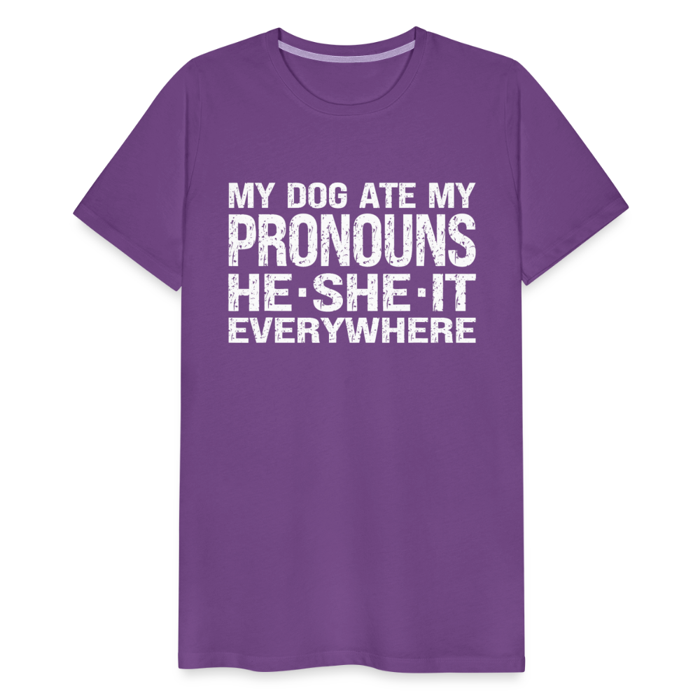 My Dog Ate My Pronouns He She It Everywhere - Funny Men's Premium T-Shirt - purple