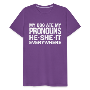 My Dog Ate My Pronouns He She It Everywhere - Funny Men's Premium T-Shirt - purple