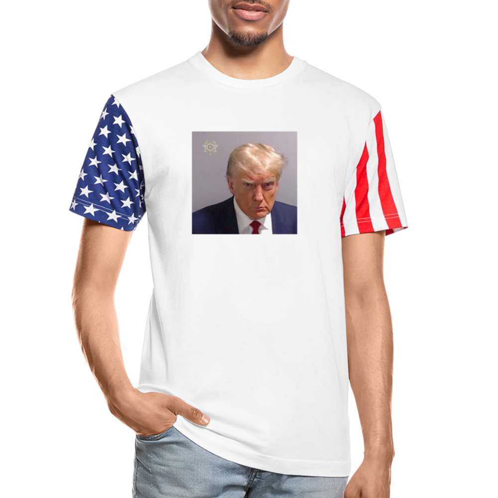 Trump's Mugshot Stars & Stripes T-Shirt | LAT Code Five™ 3976 - white