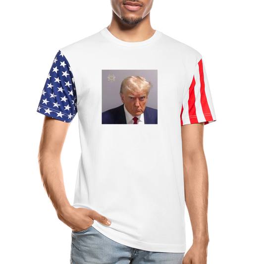 Trump's Mugshot Stars & Stripes T-Shirt | LAT Code Five™ 3976 - white