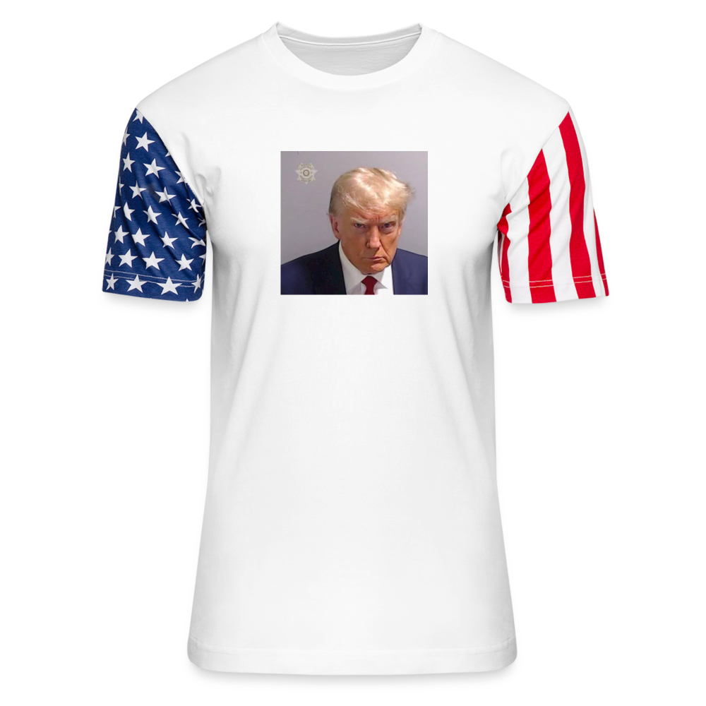 Trump's Mugshot Stars & Stripes T-Shirt | LAT Code Five™ 3976 - white