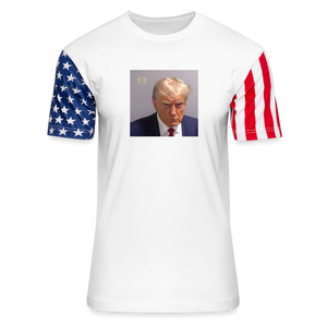 Trump's Mugshot Stars & Stripes T-Shirt | LAT Code Five™ 3976 - white