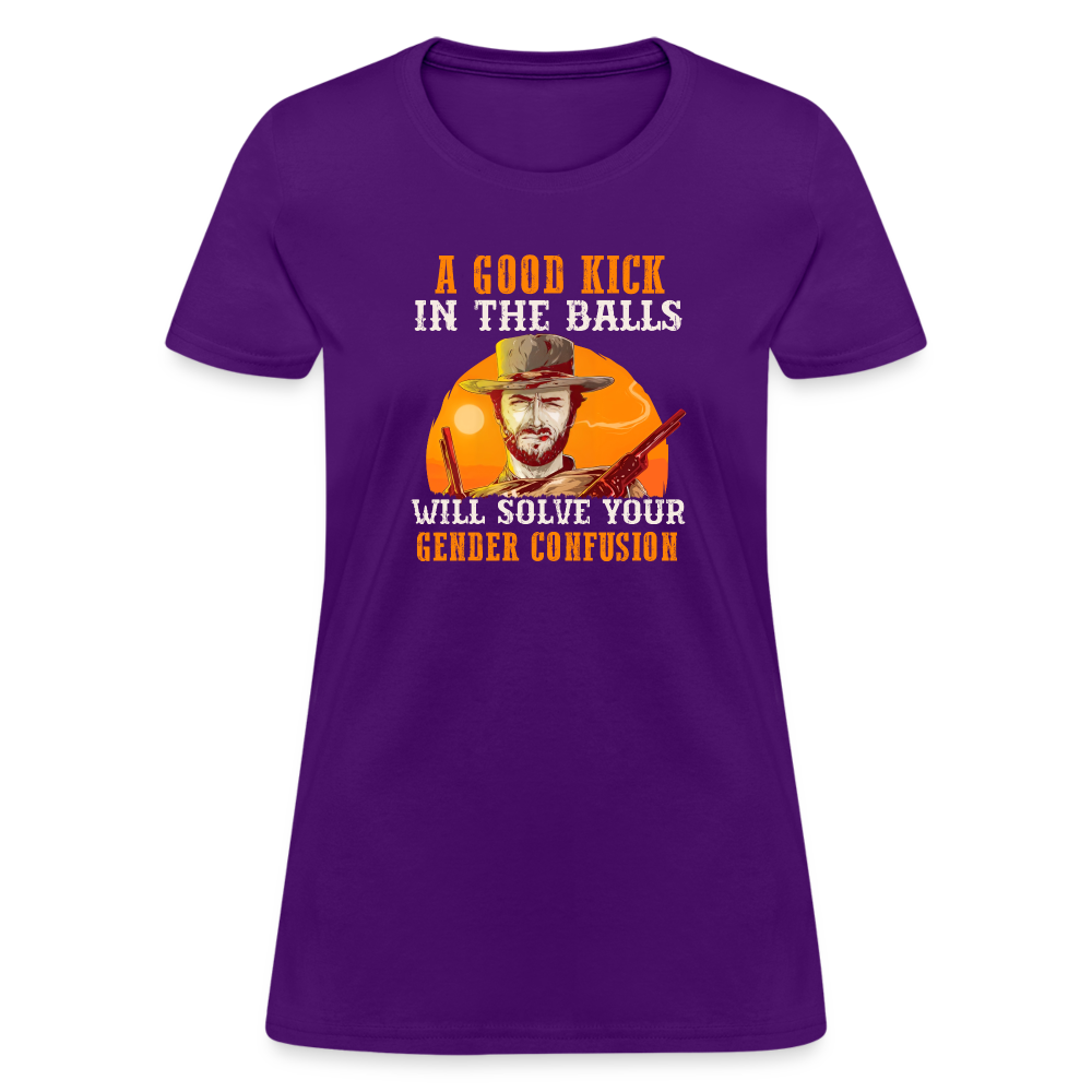 A Good Kick In The Balls Will Solve Your Gender Confusion Women's T-Shirt - purple