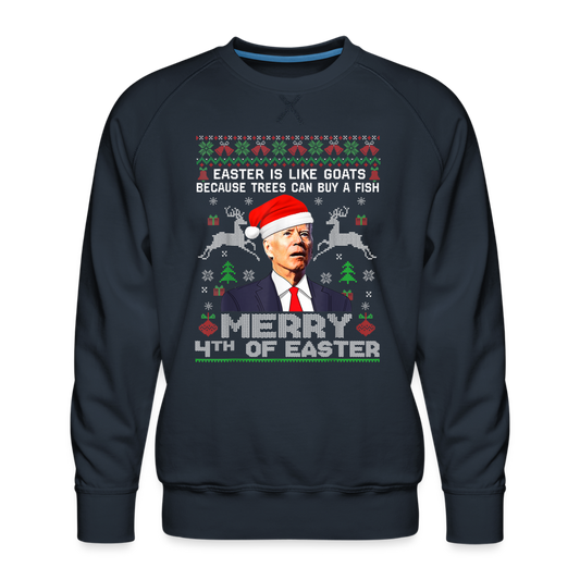 Santa Joe Biden Merry 4th Of Easter Funny Christmas Quote Men’s Premium Sweatshirt - navy