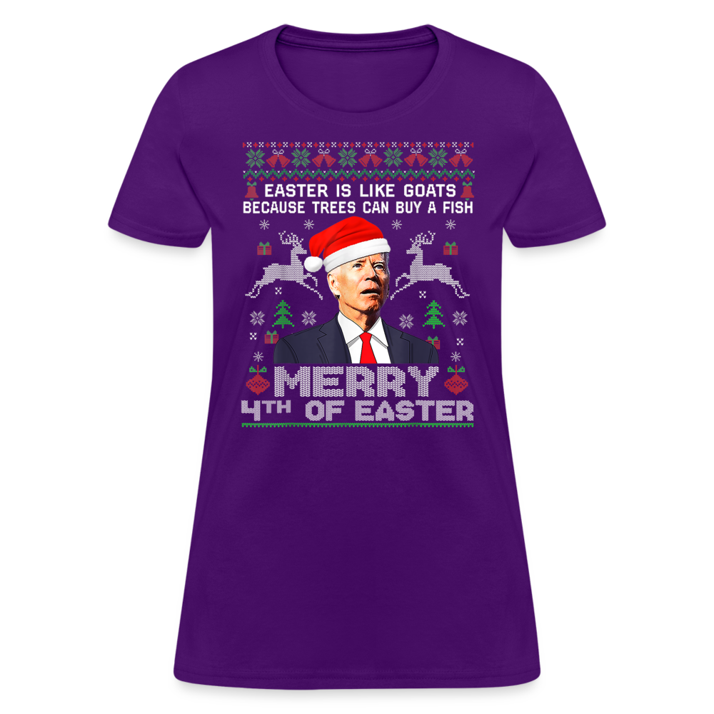 Santa Joe Biden Merry 4th Of Easter Funny Christmas Quote Women's T-Shirt - purple