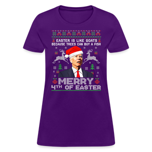 Santa Joe Biden Merry 4th Of Easter Funny Christmas Quote Women's T-Shirt - purple