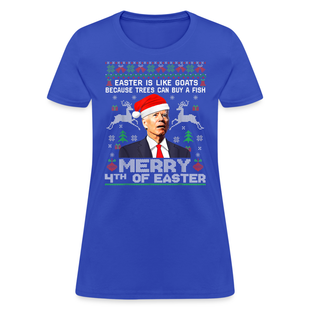 Santa Joe Biden Merry 4th Of Easter Funny Christmas Quote Women's T-Shirt - royal blue