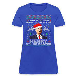 Santa Joe Biden Merry 4th Of Easter Funny Christmas Quote Women's T-Shirt - royal blue