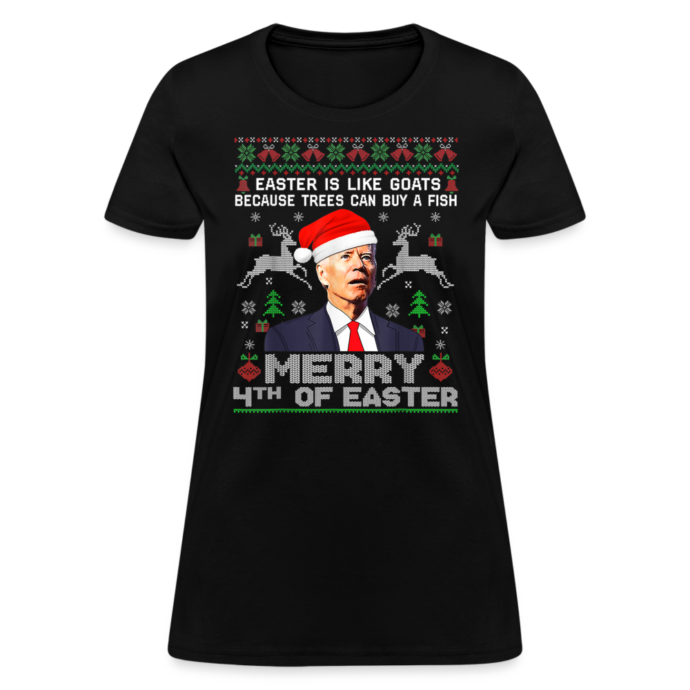 Santa Joe Biden Merry 4th Of Easter Funny Christmas Quote Women's T-Shirt - black