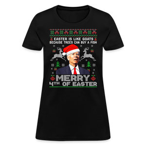 Santa Joe Biden Merry 4th Of Easter Funny Christmas Quote Women's T-Shirt - black