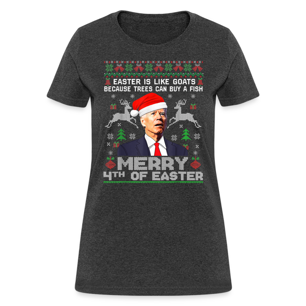 Santa Joe Biden Merry 4th Of Easter Funny Christmas Quote Women's T-Shirt - heather black