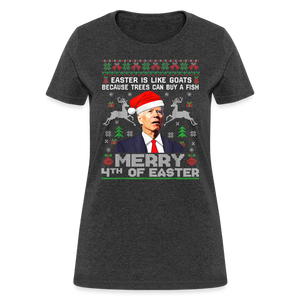 Santa Joe Biden Merry 4th Of Easter Funny Christmas Quote Women's T-Shirt - heather black