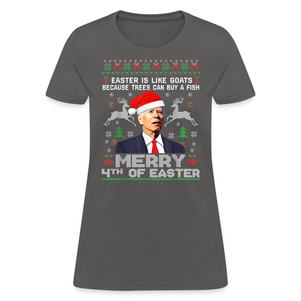 Santa Joe Biden Merry 4th Of Easter Funny Christmas Quote Women's T-Shirt - charcoal