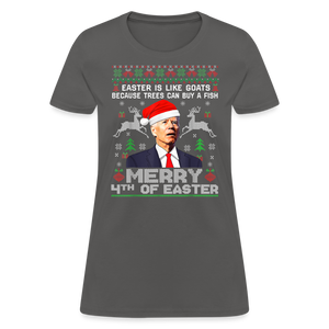 Santa Joe Biden Merry 4th Of Easter Funny Christmas Quote Women's T-Shirt - charcoal