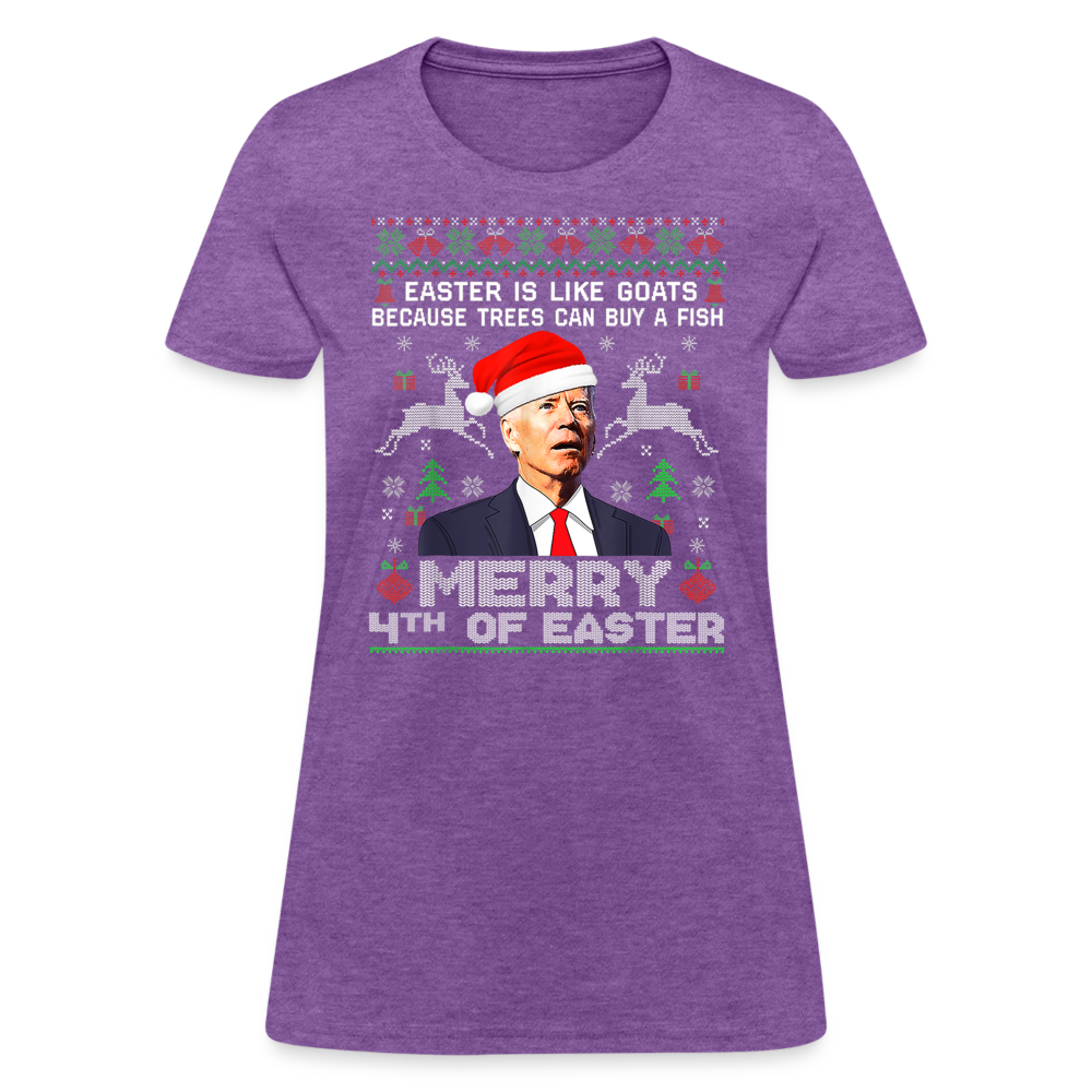 Santa Joe Biden Merry 4th Of Easter Funny Christmas Quote Women's T-Shirt - purple heather