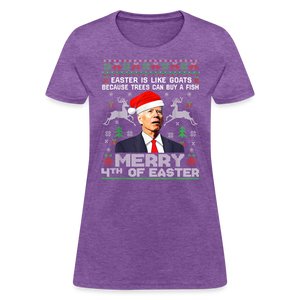 Santa Joe Biden Merry 4th Of Easter Funny Christmas Quote Women's T-Shirt - purple heather