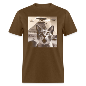 Funny Cat UFO Egypt Pyramids Classic T-Shirt - brown