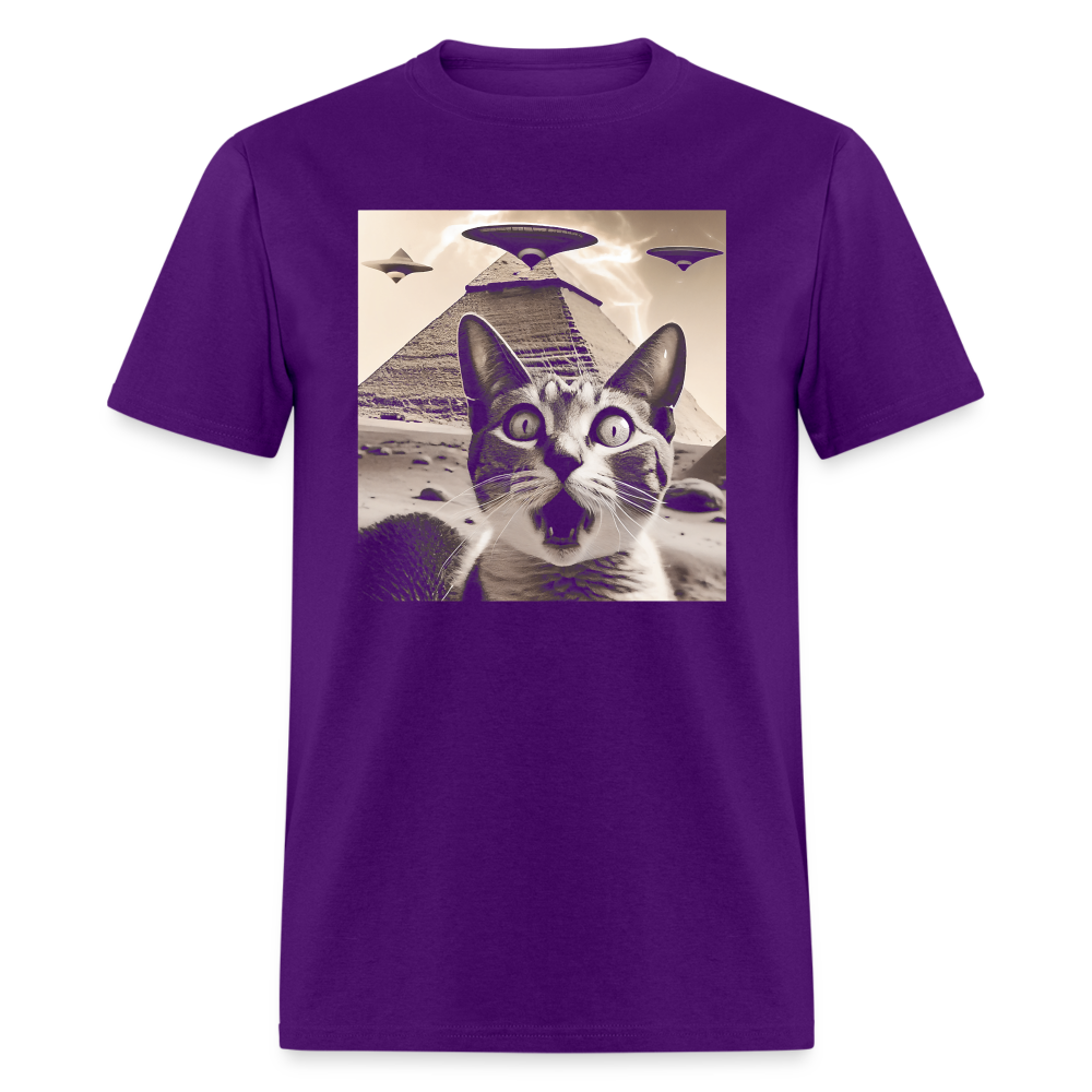 Funny Cat UFO Egypt Pyramids Classic T-Shirt - purple