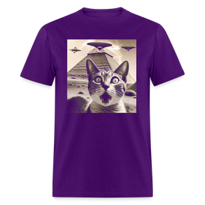 Funny Cat UFO Egypt Pyramids Classic T-Shirt - purple