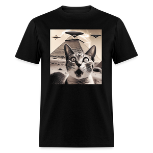 Funny Cat UFO Egypt Pyramids Classic T-Shirt - black