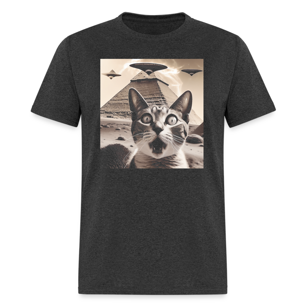 Funny Cat UFO Egypt Pyramids Classic T-Shirt - heather black