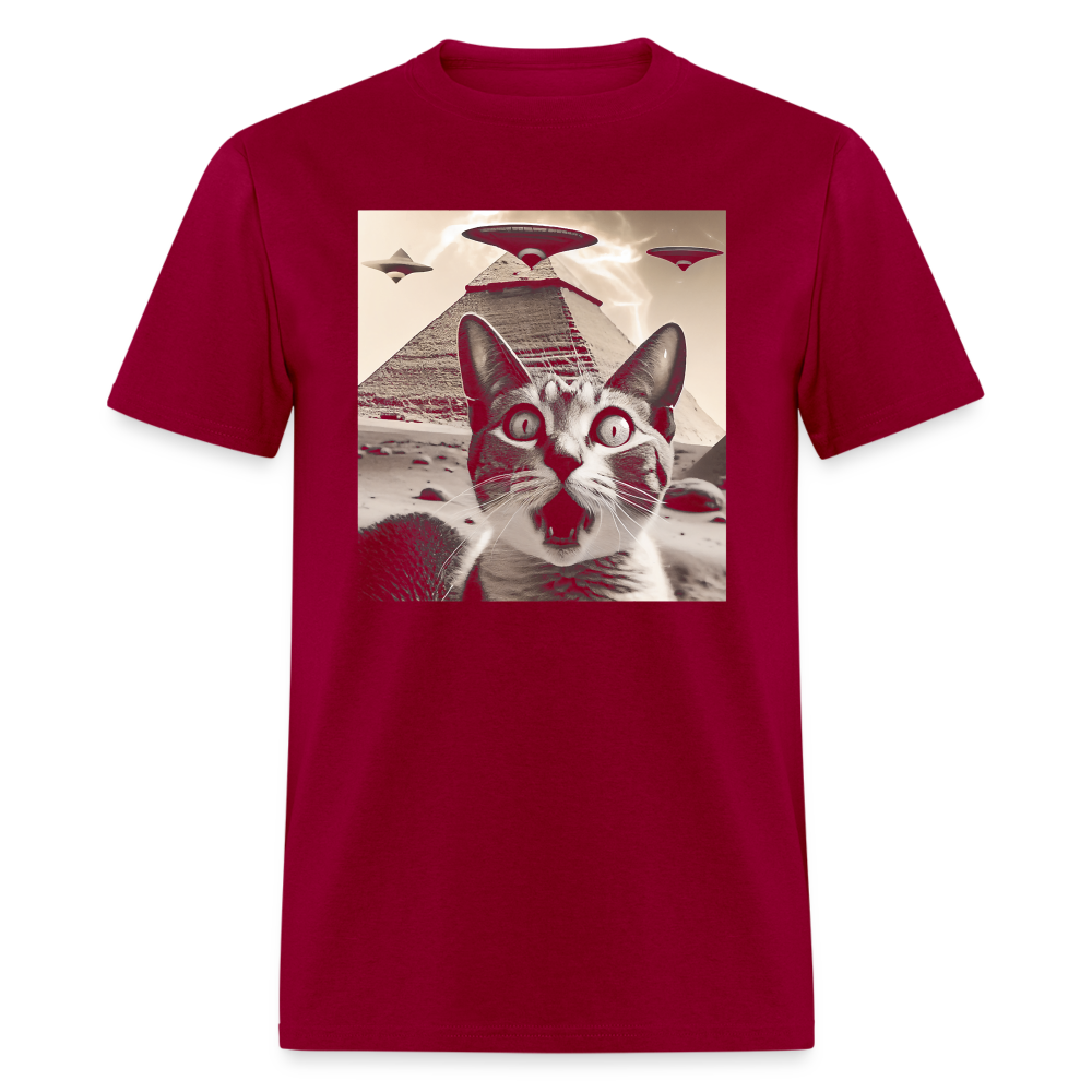 Funny Cat UFO Egypt Pyramids Classic T-Shirt - dark red