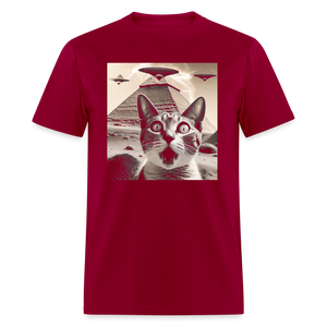 Funny Cat UFO Egypt Pyramids Classic T-Shirt - dark red