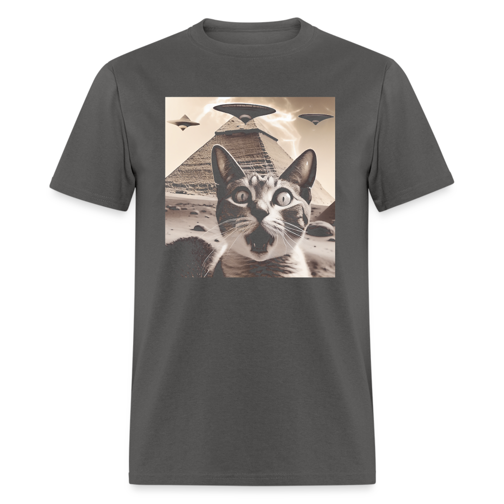 Funny Cat UFO Egypt Pyramids Classic T-Shirt - charcoal