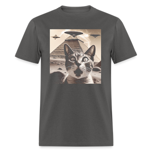 Funny Cat UFO Egypt Pyramids Classic T-Shirt - charcoal