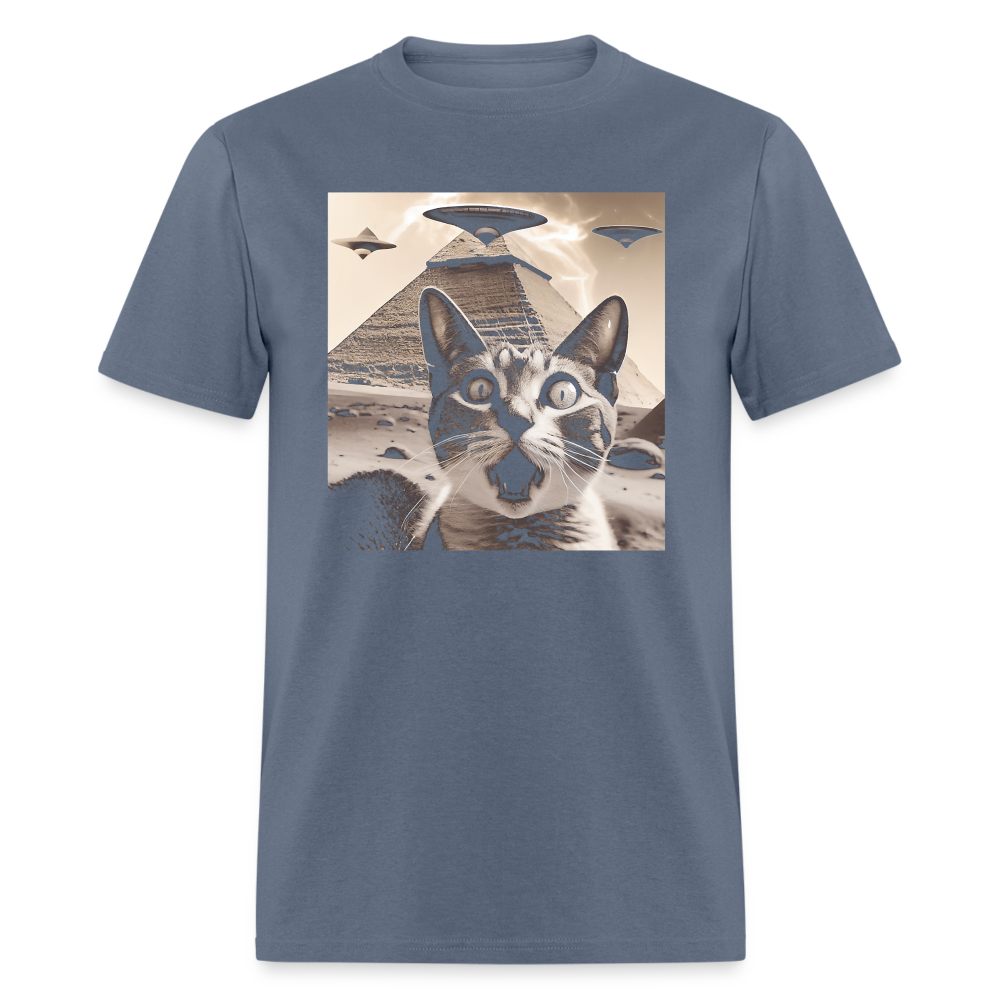 Funny Cat UFO Egypt Pyramids Classic T-Shirt - denim