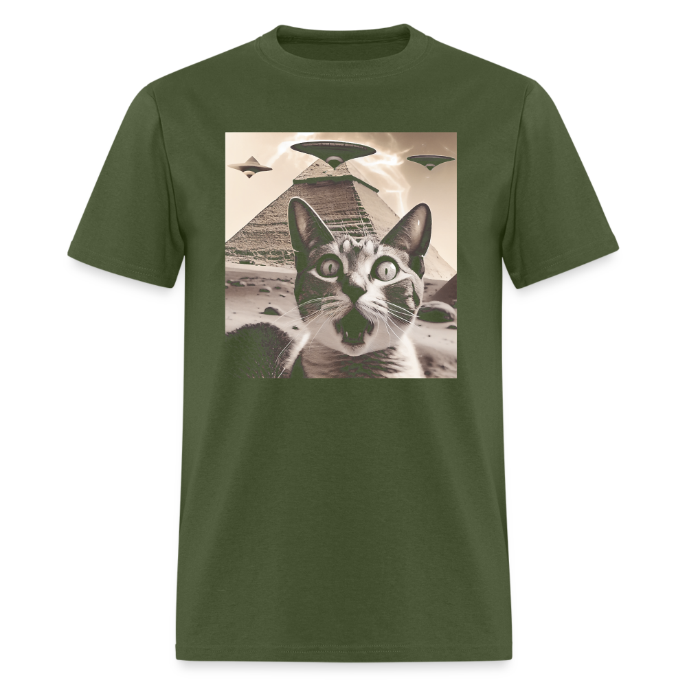 Funny Cat UFO Egypt Pyramids Classic T-Shirt - military green