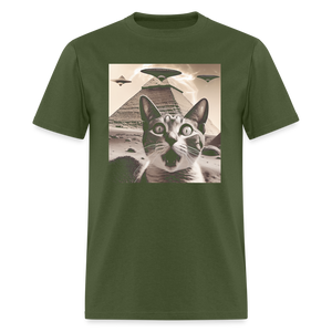 Funny Cat UFO Egypt Pyramids Classic T-Shirt - military green